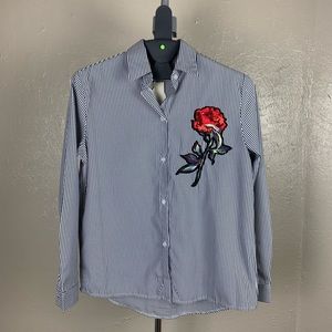 Millennium Sequin Rose Striped Button Up
